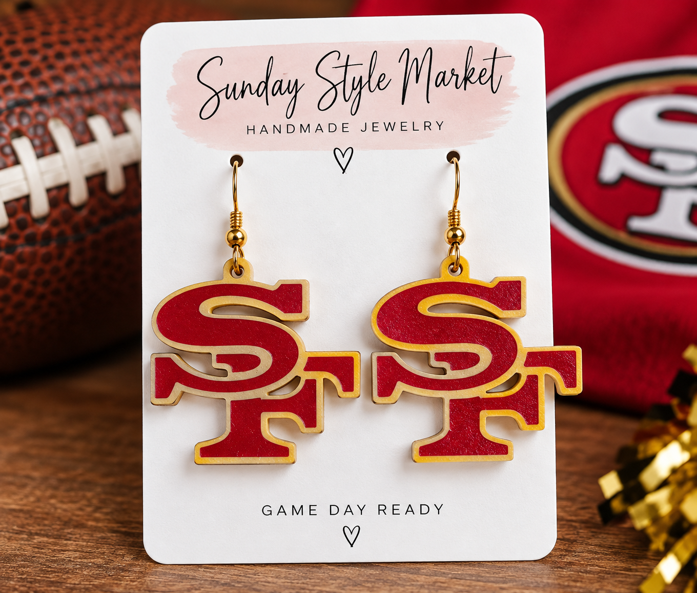 Red and gold game day earrings